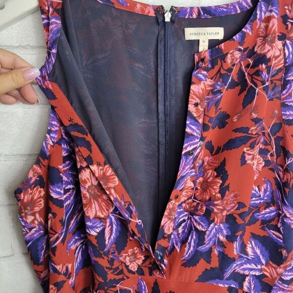 Rebecca Taylor Red Blue Floral Silk Dress - Picture 3 of 7